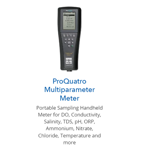 A wide range of combinations of dissolved oxygen, conductivity, specific conductance, salinity, resistivity, total dissolved solids (TDS), pH, ORP, pH/ORP combination, ammonium (ammonia), nitrate, chloride, and temperature are measured by the ProQuatro handheld multiparameter metre. An extremely potent lab instrument for pH, ORP, and BODs as well.
